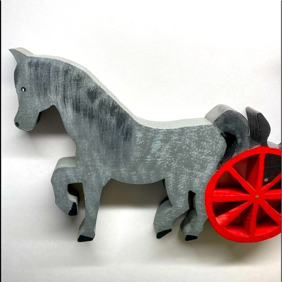 Wooden Horse Carriage Carved Painted Home Decor New - Picture 3 of 14